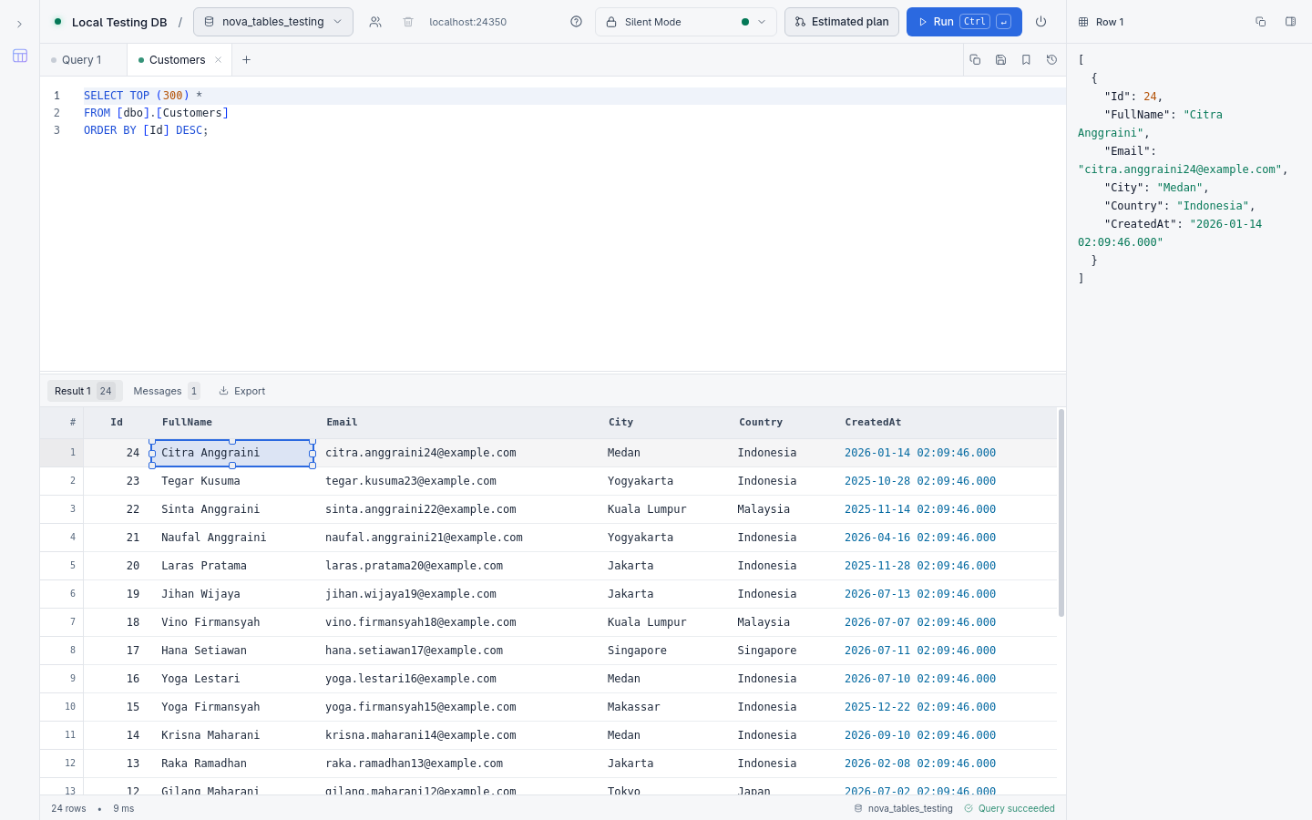 JSON viewer screen